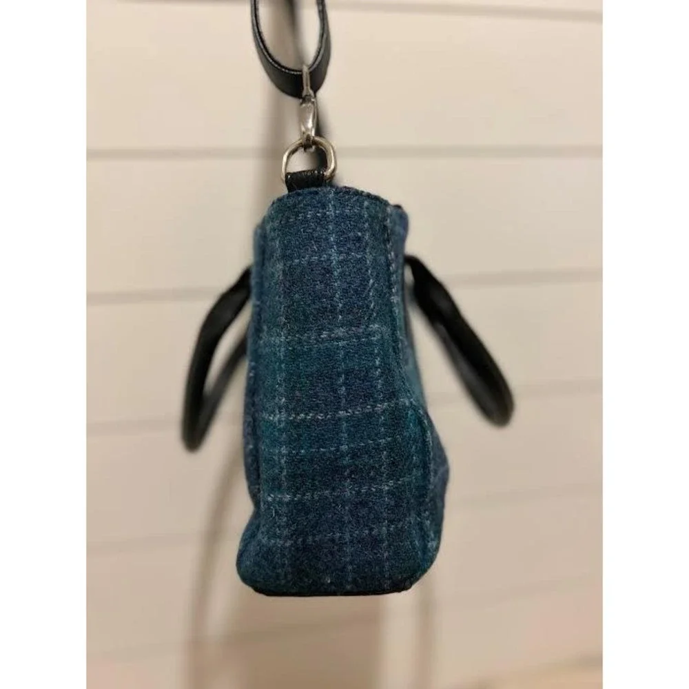 Glen Appin Harris Tweed Teal Blue Plaid Wool Satchel Crossbody Bag Handbag